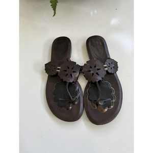 Vera Wang Brown Leather Sandal Thong Flats 11M Padded Cut Outs Stars